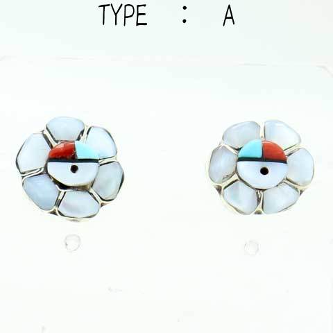サンフェイス　インレイピアス ターコイズ等使用 直付けピアス