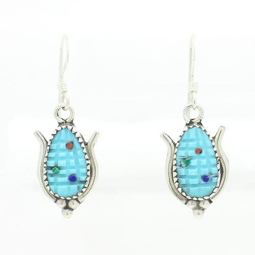 Tracy Bowekaty 作　インディアンジュエリー　ズニインレイピアス　コーン　ピアス ターコイズ
